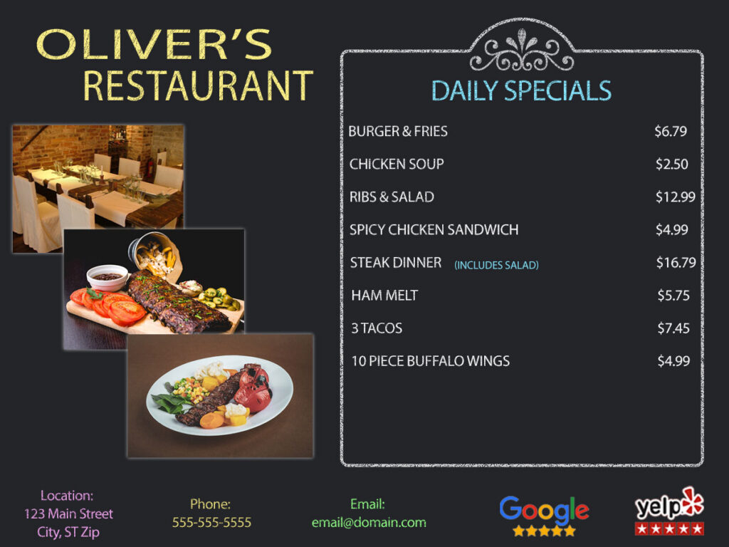Restaurant ad design template with menu